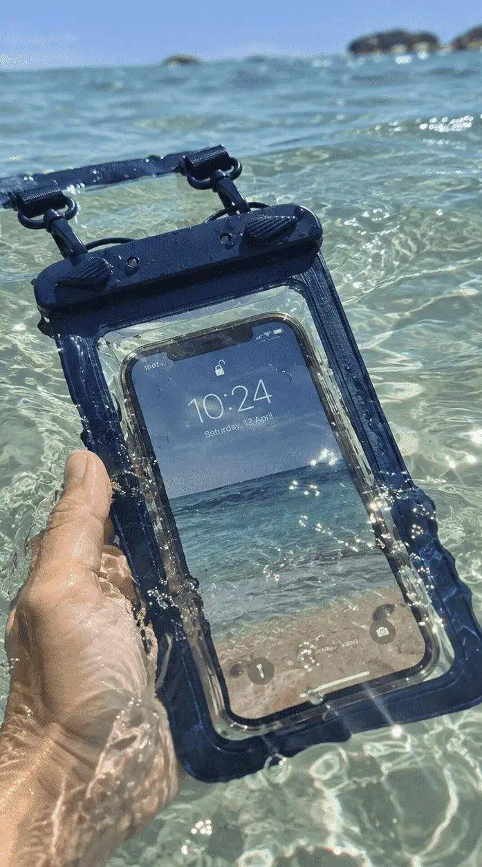 Billy waterproof floating phone pouch in Mako Blue