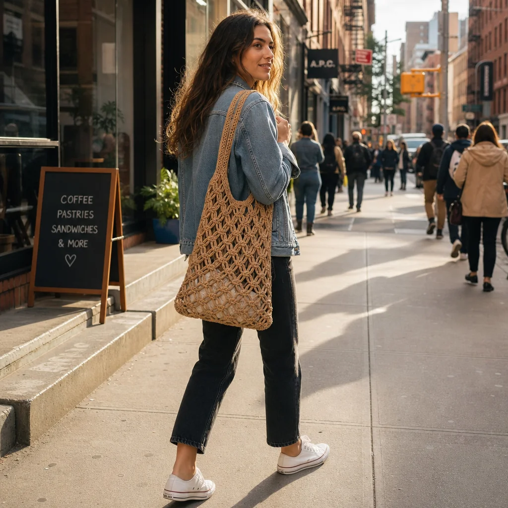 Carrying a bag full of laundry to the laundromat